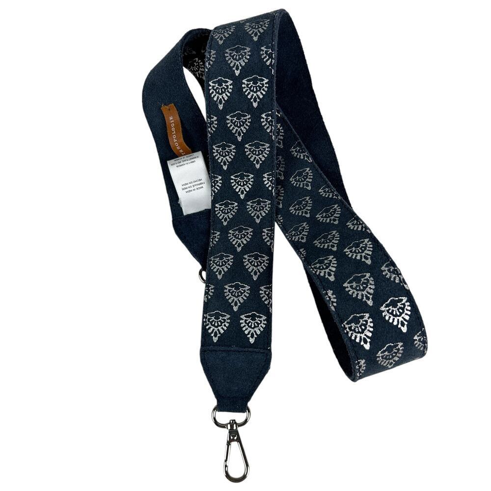 Anthropologie Navy Blue Suede Silver Detailed Detachable Crossbody Strap
